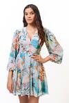 Ankita Dharman_Multi Color Georgette Lining Butter Crepe V Neck Floral Print Dress _at_Aza_Fashions
