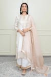 Buy_Sheetal Batra_White Silk Chanderi Embroidery Notched Kurta Set _at_Aza_Fashions