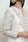 Buy_Sheetal Batra_White Silk Chanderi Embroidery Notched Kurta Set _Online_at_Aza_Fashions