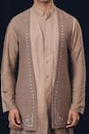 Soniya G_Brown Silk Embroidered Jacket And Kurta Set _at_Aza_Fashions