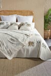 Shop_Houmn_Blue Cotton Printed Elephant Block Queen Bedsheet Set _at_Aza_Fashions