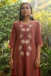 Rekha Agra_Brown Cotton Slub Round Printed Kurta And Pant Set _Online_at_Aza_Fashions