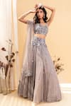Buy_Silky Bindra_Grey Shantoon, Tulle Net Sweetheart Neck Embellished Lehenga Set _at_Aza_Fashions