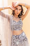 Silky Bindra_Grey Shantoon, Tulle Net Sweetheart Neck Embellished Lehenga Set _Online_at_Aza_Fashions