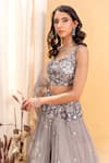 Buy_Silky Bindra_Grey Shantoon, Tulle Net Sweetheart Neck Embellished Lehenga Set _Online_at_Aza_Fashions