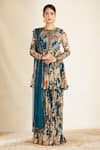 Astha Narang Blue Net, Crepe, Chiffon Round Floral Print Kurta Sharara Set Online at Aza Fashions Astha Narang_Blue Net, Crepe, Chiffon Round Floral Print Kurta Sharara Set _Online_at_Aza_Fashions
