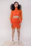 Buy_Surendri_Orange Nylon High Neck Smocked Top And Skirt Set _Online_at_Aza_Fashions