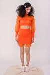 Shop_Surendri_Orange Nylon High Neck Smocked Top And Skirt Set _Online_at_Aza_Fashions