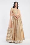 Buy_Abhinav Mishra_Beige Lehenga And Dupatta Net Blouse Raw Silk V Mirror Embellished Bridal Set_at_Aza_Fashions