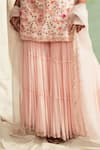 Buy_Priyanka Jain_Pink Dupatta Organza Georgette V Neck Embroidered Kurta Sharara Set _Online_at_Aza_Fashions