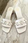 Shop_Modanta Footwear_Cream Diamonds, Pearls Embellished Block Heels _at_Aza_Fashions