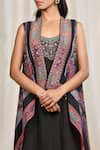 RI.Ritu Kumar_Black Rayon Crepe Round Printed Cape Palazzo Set _at_Aza_Fashions