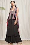 Buy_RI.Ritu Kumar_Black Rayon Crepe Round Printed Cape Palazzo Set _Online_at_Aza_Fashions