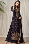 Buy_RI.Ritu Kumar_Blue Rayon Crepe Mandarin Collar Embroidered Kurta Palazzo Set _Online_at_Aza_Fashions