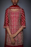 Shop_RI.Ritu Kumar_Pink Kurta Silk Lining 100% Viscose Palazzo 100% Viscose Dupatta 100% Set _Online_at_Aza_Fashions