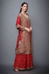 RI.Ritu Kumar_Red Silk V Neck Embroidered Kurta Set _Online_at_Aza_Fashions