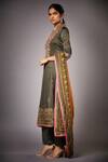 Buy_RI.Ritu Kumar_Green Silk Satin Band Collar Printed Kurta Set _Online_at_Aza_Fashions