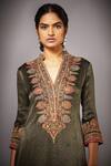Shop_RI.Ritu Kumar_Green Silk Satin Band Collar Printed Kurta Set _Online_at_Aza_Fashions