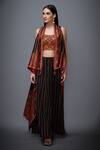 Buy_RI.Ritu Kumar_Black Blouse Silk Cape And Pant Viscose U Neck Asymmetric Jacket & Palazzo Set_Online_at_Aza_Fashions