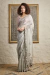 Buy_Prisho_Grey Silk Embroidered Floral Round Organza Saree With Blouse _at_Aza_Fashions
