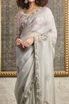 Shop_Prisho_Grey Silk Embroidered Floral Round Organza Saree With Blouse _at_Aza_Fashions