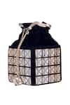 Kaeros_Blue Embroidered Velvet Cube Bucket Bag _at_Aza_Fashions