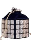 Buy_Kaeros_Blue Embroidered Velvet Cube Bucket Bag _at_Aza_Fashions