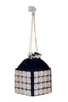 Shop_Kaeros_Blue Embroidered Velvet Cube Bucket Bag _Online_at_Aza_Fashions