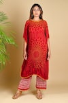 Buy_Dyelogue_Red Gajji Silk Bandhani Tunic _at_Aza_Fashions