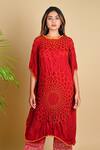 Buy_Dyelogue_Red Gajji Silk Bandhani Tunic _Online_at_Aza_Fashions