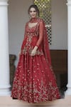 Shop_Astha Narang_Maroon Main Material Blouse And Lehenga Raw Silk Embellished Set  _at_Aza_Fashions