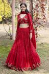Buy_Astha Narang_Red Net, Main Material Georgettelining Semi Embellished Lehenga Set _Online_at_Aza_Fashions
