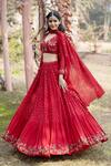 Buy_Astha Narang_Red Net, Main Material Georgettelining Semi Embellished Lehenga Set _at_Aza_Fashions