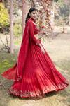 Astha Narang_Red Net, Main Material Georgettelining Semi Embellished Lehenga Set _Online_at_Aza_Fashions