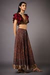 Buy_RI.Ritu Kumar_Multi Color Poly Crepe V Neck Ruffle Crop Top And Lehenga Set _Online_at_Aza_Fashions