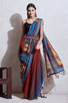 Buy_Ritu Kumar_Multi Color Rayon U Neck Skirt With Top And Drape Set_at_Aza_Fashions