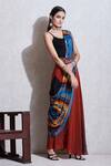 Ritu Kumar_Multi Color Rayon U Neck Skirt With Top And Drape Set_Online_at_Aza_Fashions