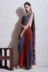 Buy_Ritu Kumar_Multi Color Rayon U Neck Skirt With Top And Drape Set_Online_at_Aza_Fashions