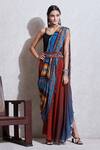 Shop_Ritu Kumar_Multi Color Rayon U Neck Skirt With Top And Drape Set_Online_at_Aza_Fashions