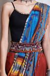 Ritu Kumar_Multi Color Rayon U Neck Skirt With Top And Drape Set_at_Aza_Fashions