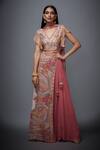 Shop_RI.Ritu Kumar_Pink Viscose Georgette V Neck Printed Lehenga Set _Online_at_Aza_Fashions