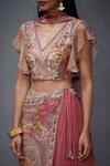 RI.Ritu Kumar_Pink Viscose Georgette V Neck Printed Lehenga Set _at_Aza_Fashions