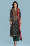 Buy_Aarke Ritu Kumar_Green Rayon Slub Printed Floral Notched Kurta Set _at_Aza_Fashions