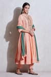 Ritu Kumar_Peach Cotton Band Collar Embroidered Anarkali Set _Online_at_Aza_Fashions