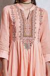 Ritu Kumar_Peach Cotton Band Collar Embroidered Anarkali Set _at_Aza_Fashions