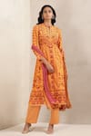 Buy_Ritu Kumar_Orange Sushi Voile Printed Geometric Mandarin Collar Floral Kurta Set _at_Aza_Fashions