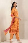 Ritu Kumar_Orange Sushi Voile Printed Geometric Mandarin Collar Floral Kurta Set _Online_at_Aza_Fashions