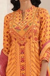 Shop_Ritu Kumar_Orange Sushi Voile Printed Geometric Mandarin Collar Floral Kurta Set _Online_at_Aza_Fashions