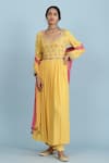 Buy_Aarke Ritu Kumar_Yellow Rayon Slub Embroidered Floral Scoop Neck Anarkali Set _at_Aza_Fashions