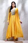 Buy_Ritu Kumar_Yellow Viscose V Neck Jacquard Anarkali Set _at_Aza_Fashions